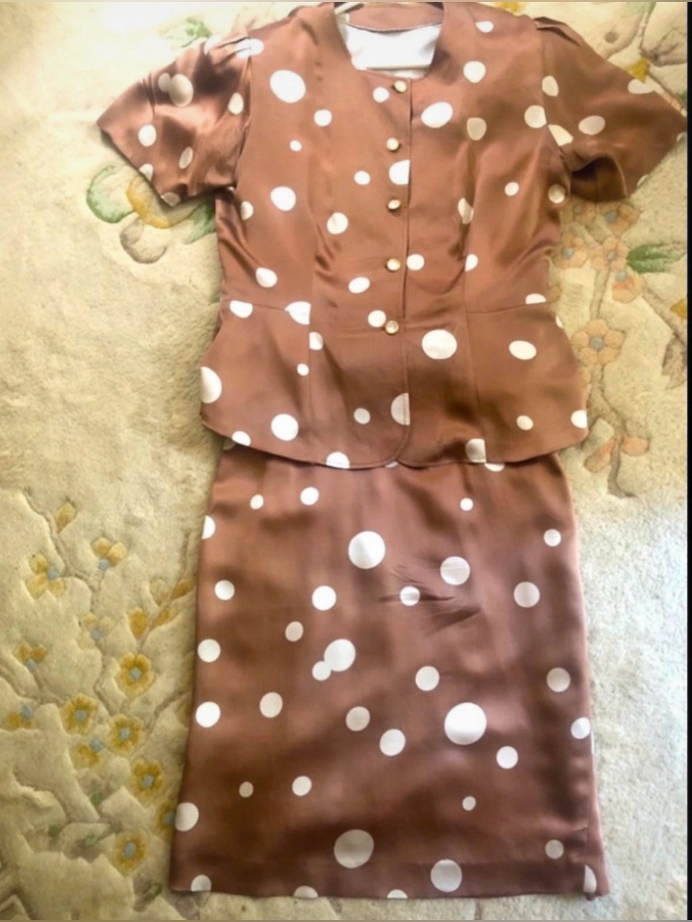 Two-Piece Brown Silk Suit Skirt and Jacket